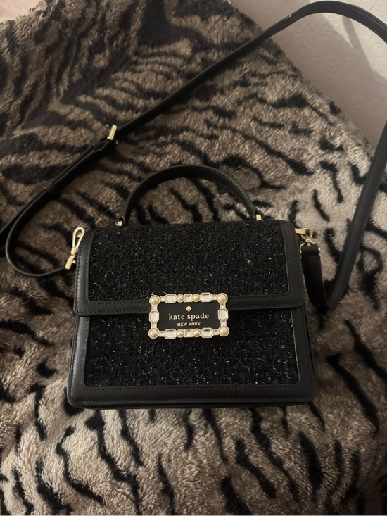 kate spade Handbags - kate spade Black Tweed Satchel with Pearl-Trim Plaque